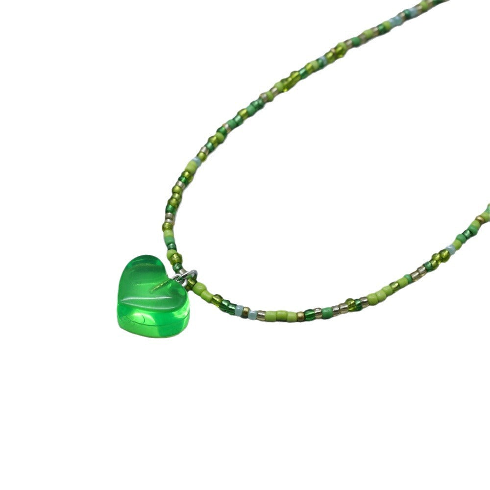 Wholesale Colorful rice beads beaded necklace  transparent love all-match clavicle chain