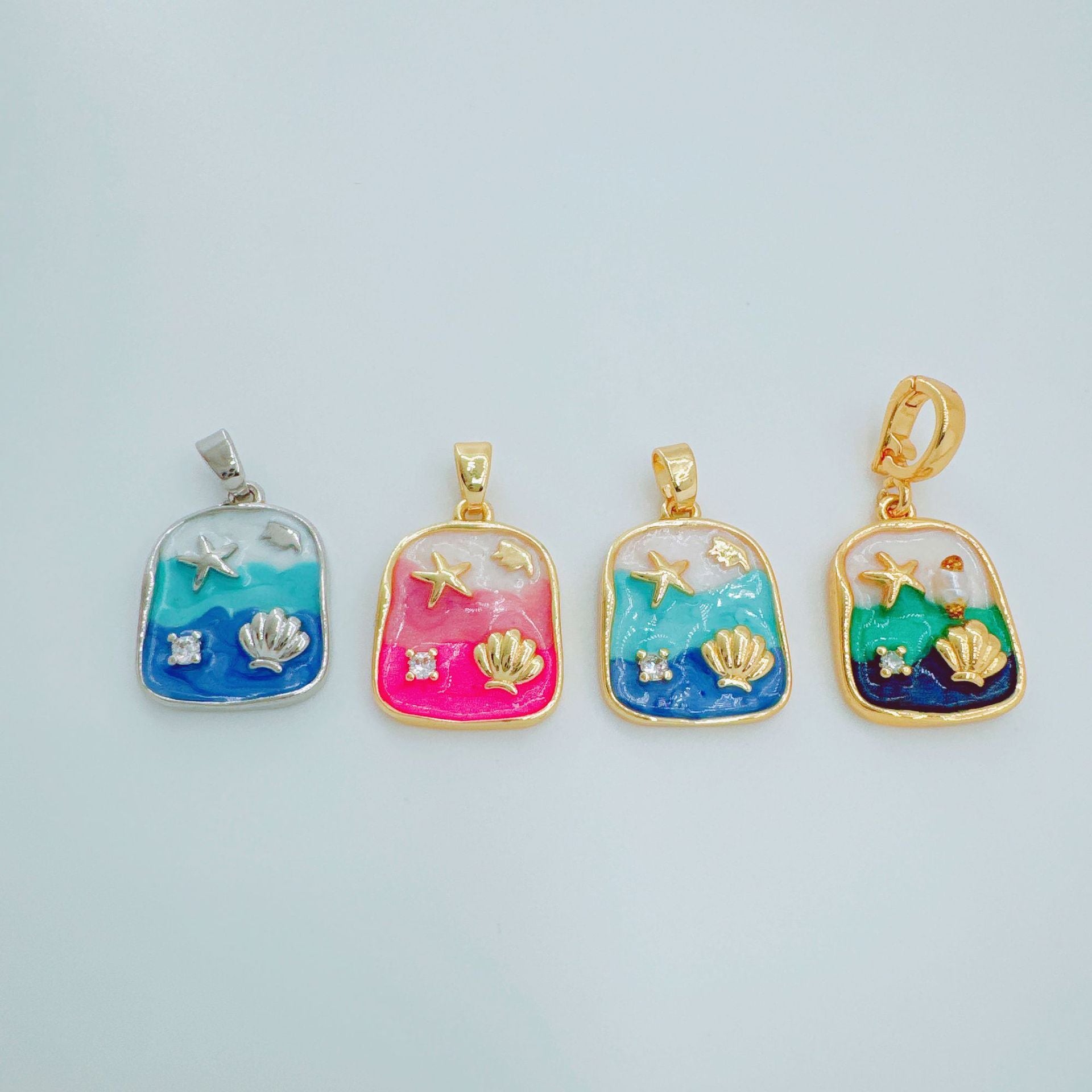 Wholesale Dreamy Blue Ocean Enamel Pendant Necklace Starfish Pearl Shell Design Fashion Jewelry Accessory Gift Resale