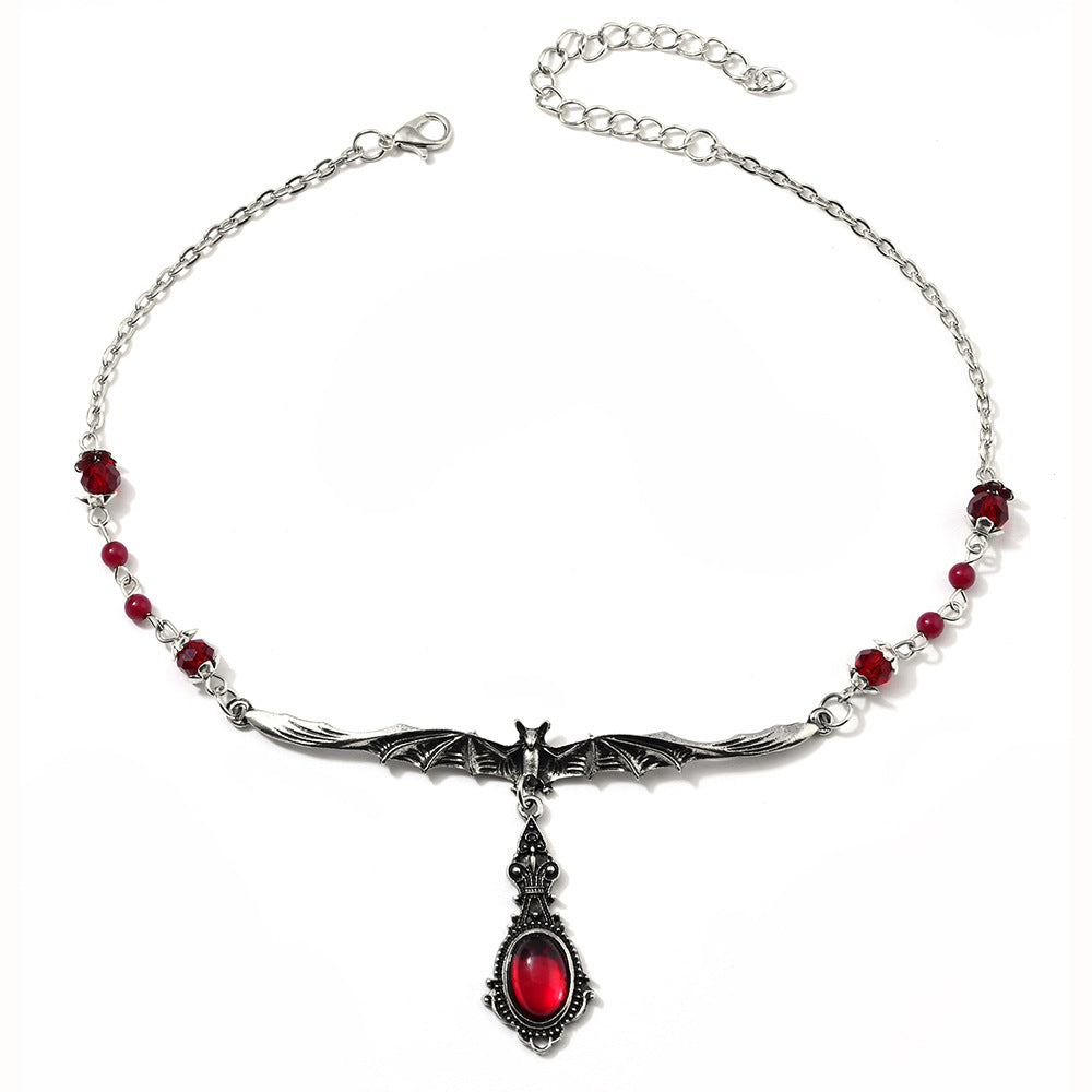 Wholesale Vintage Gothic Bat Blood Drop Necklace Women  Party Gift Fashion Accessory