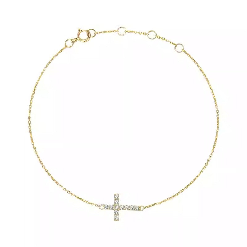 Wholesale 925 Silver Plated 18K Gold Cross Bracelet With Zircon Stylish Women S Stacking Jewelry Gift