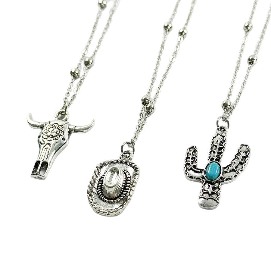 Wholesale Retro Cowboy Bull Head Boots Pendant Necklace Set Zinc Alloy Jewelry Accessory