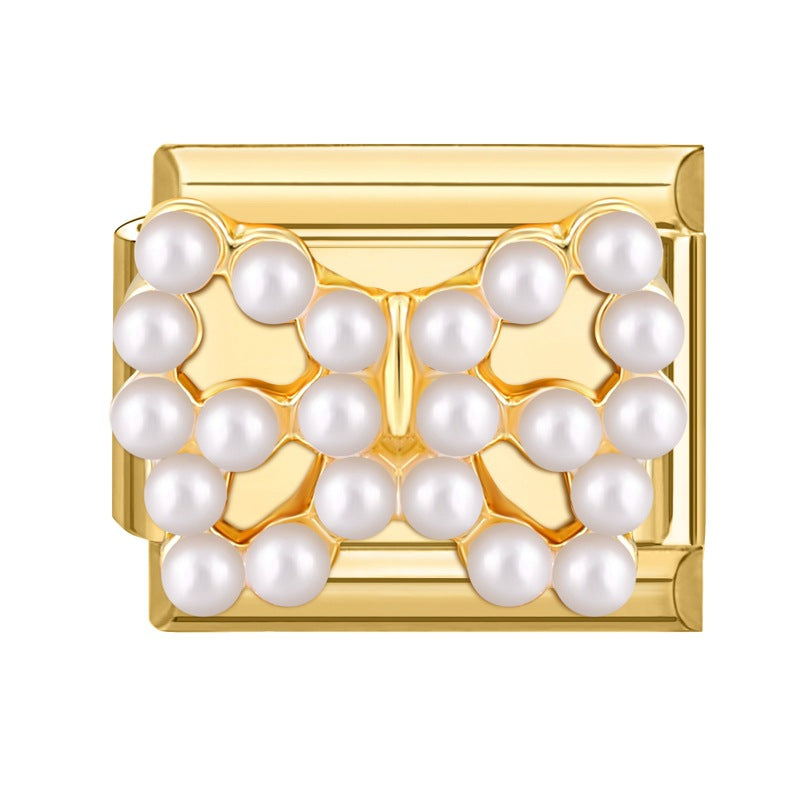 Wholesale Italian Beaded Bracelet 9mm DIY Splicing Removable Butterfly Pearl Stainless Steel Combinable Bracelet