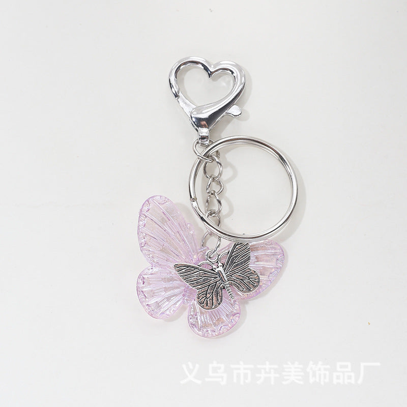 Wholesale Cute cartoon AB color plated butterfly heart keychain