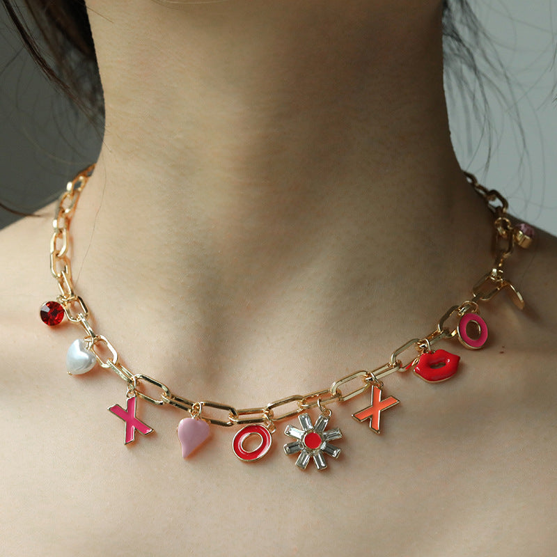 Wholesale Pink Flower Heart Necklace ACC-NE-KJ004