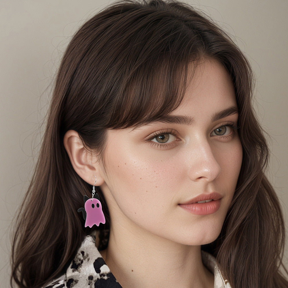 Wholesale  Acrylic Orange Purple Ghost Cat Earrings
