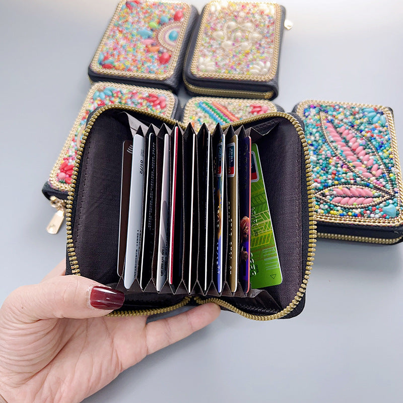 Wholesale Ethnic Retro Accordion Card Holder Handmade Rice Bead Bag Wallet ACC-WT-Mengs002