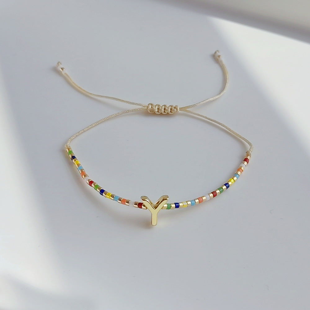 Wholesale Diy Beaded Woven Colorful Miyuki Rice Beads Beaded Alphabet Bracelet ACC-BT-Qiqi019