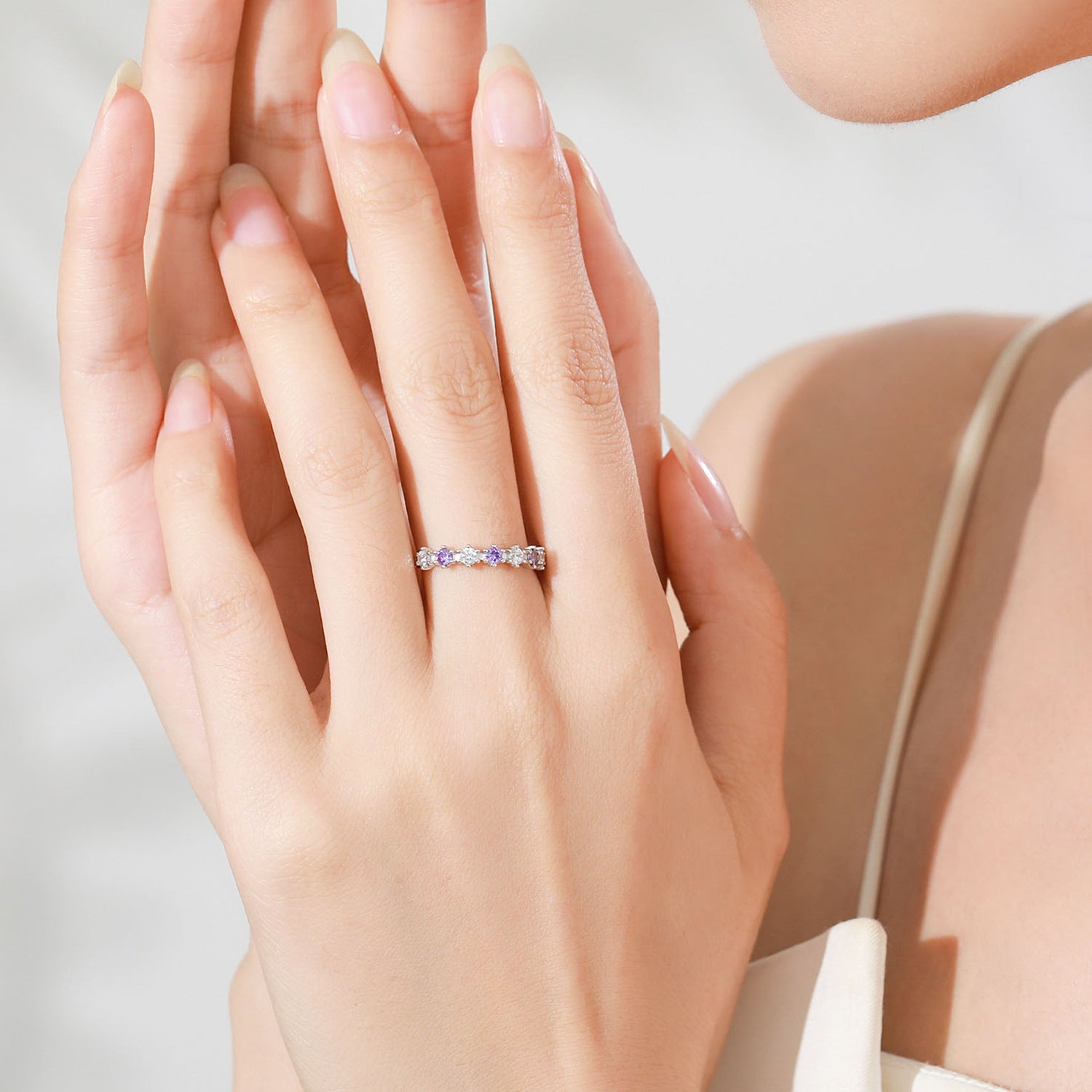 Wholesale Light luxury S925 sterling silver  purple diamond ring