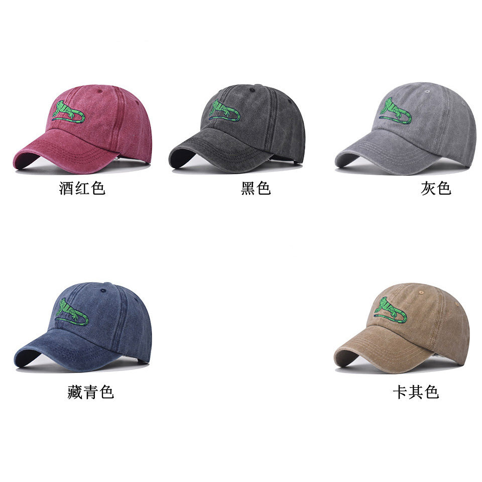 Wholesale Casual Washed Distressed Lizard Embroidered Baseball Cap Breathable Adjustable Summer Unisex