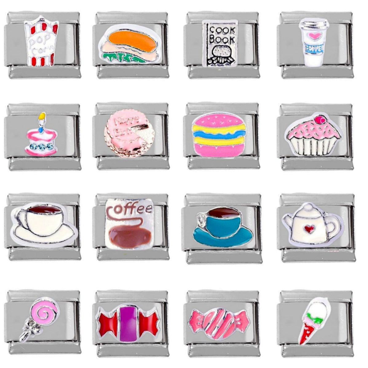 Wholesale Hamburger Coffee Stainless Steel DIY Charm Module For Bracelet Necklace Making Craft Supply