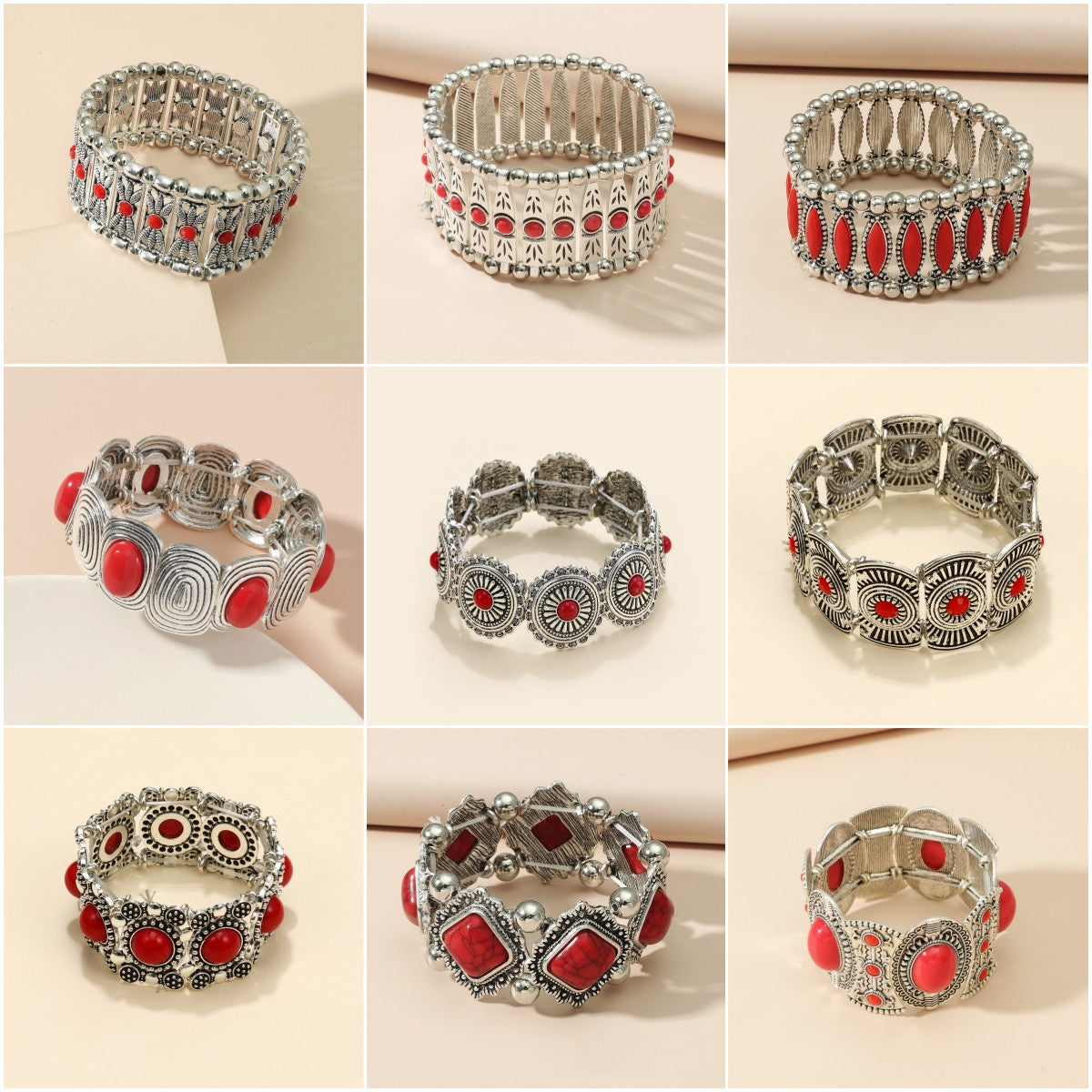 Wholesale Ethnic Style Retro Alloy Turquoise Elastic Bracelet Bohemian Bracelet ACC-BT-JunJie004