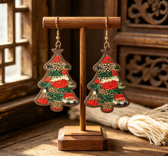 Wholesale Trendy Wooden Christmas Tree Earrings Bohemian Retro French Style Jewelry Accessory For Holiday Party Gift And Boutique Resale