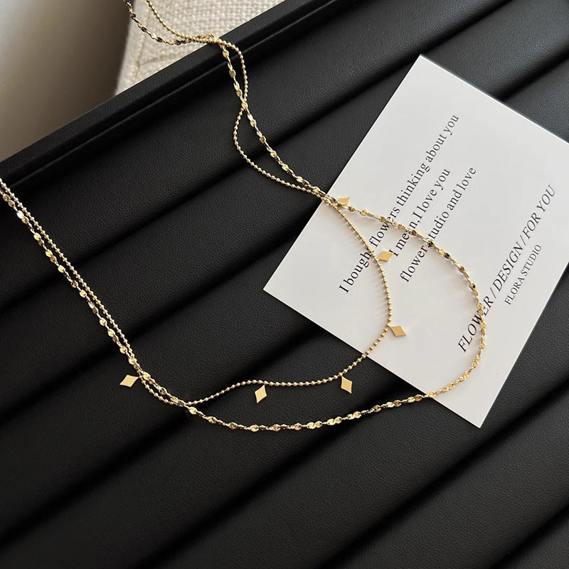 Wholesale  Double Layer Stacked Diamond Sequin Titanium Steel Necklace