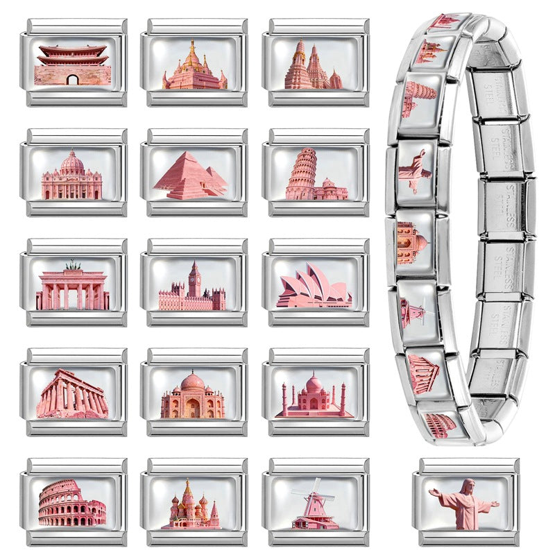 Wholesale Italian Style Travel Landmark Stainless Steel DIY Bracelet Module Fashion Accessory