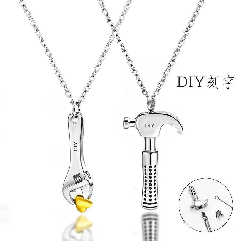 Wholesale Cold Wind Hammered Stainless Steel Openable Pendant Necklace Jewelry Accessory Gift