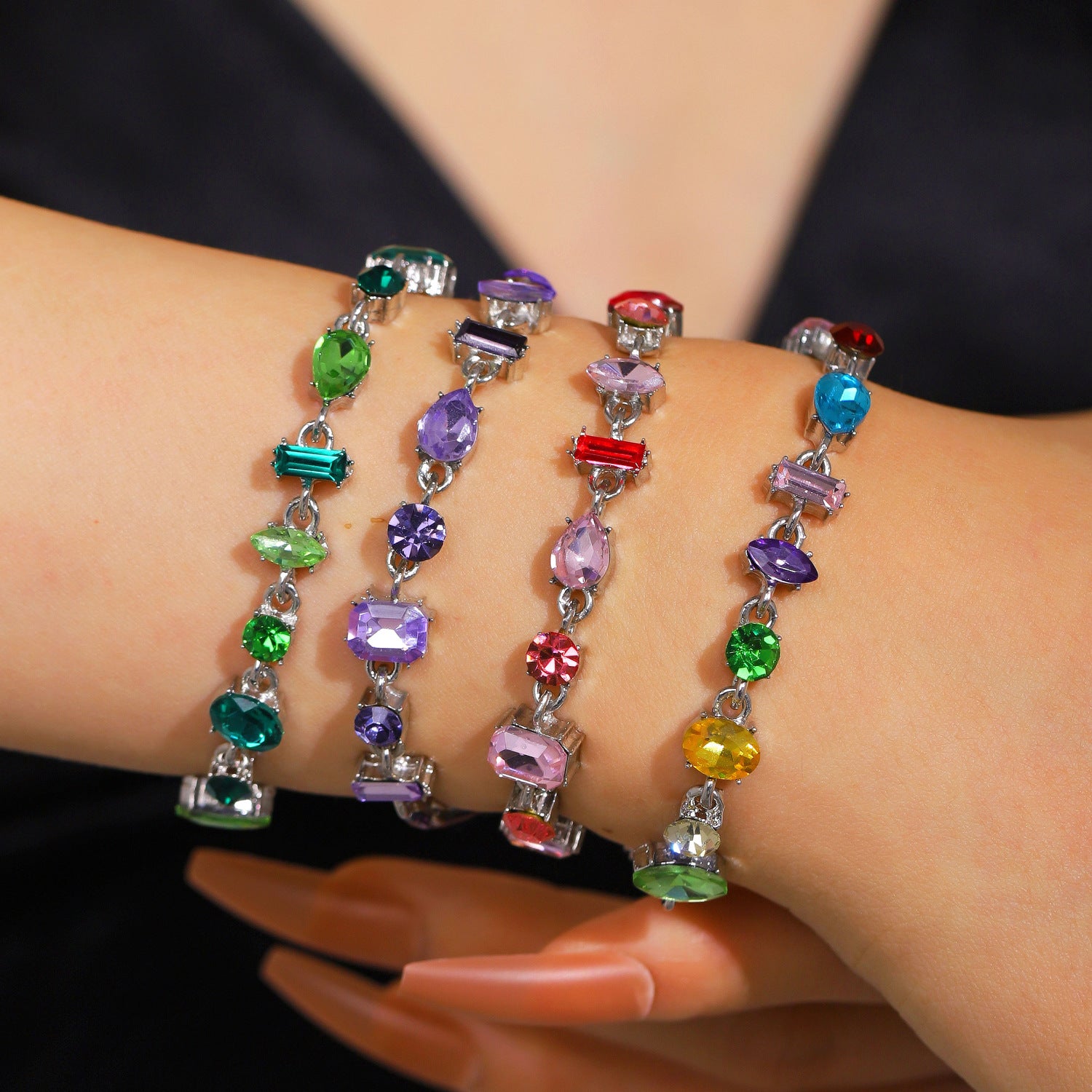 Wholesale Zinc Alloy Electroplated Fruit Shaped Colorful Candy Bracelet Irregular Sparkling Women S Fashion Accessory
