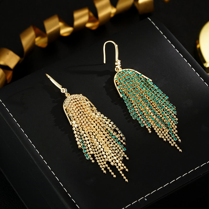 Wholesale 925 silver needle  18K gold color grab chain tassel earrings