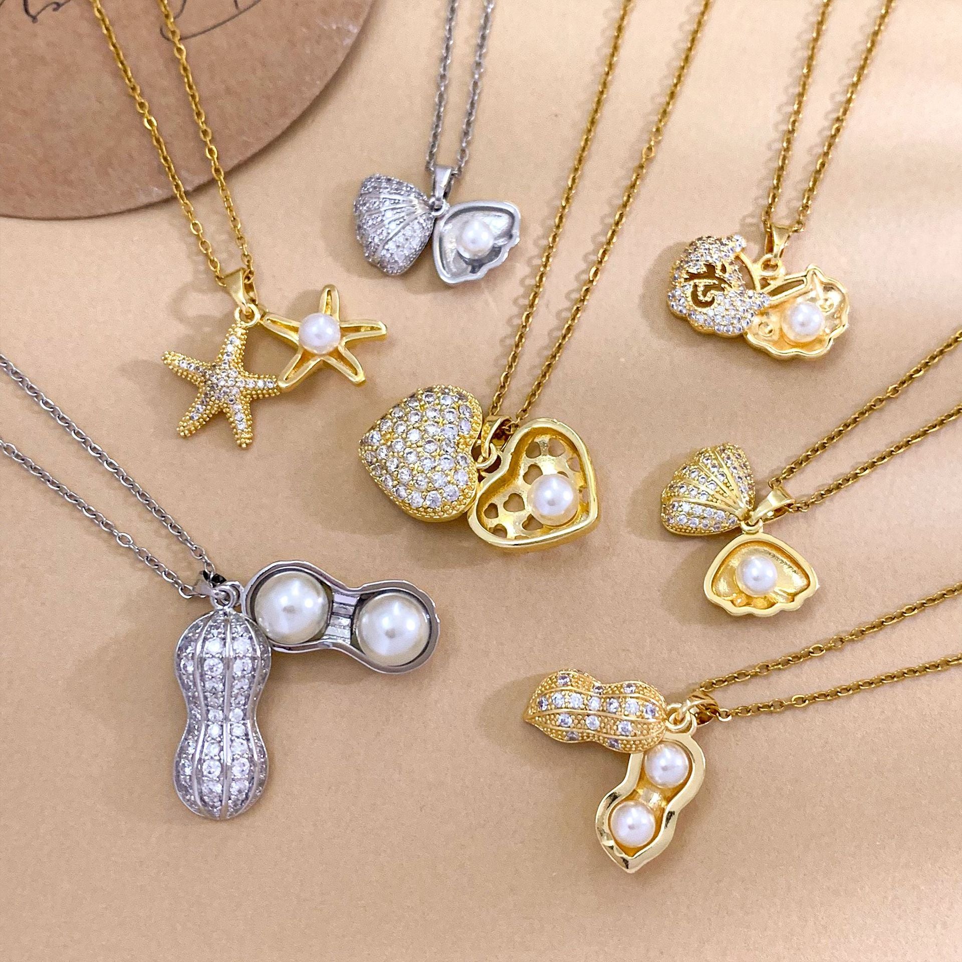 Wholesale Fashion Real Gold Plated Shell Pearl Pendant Necklace,  Titanium Steel Choker Jewelry Accessory