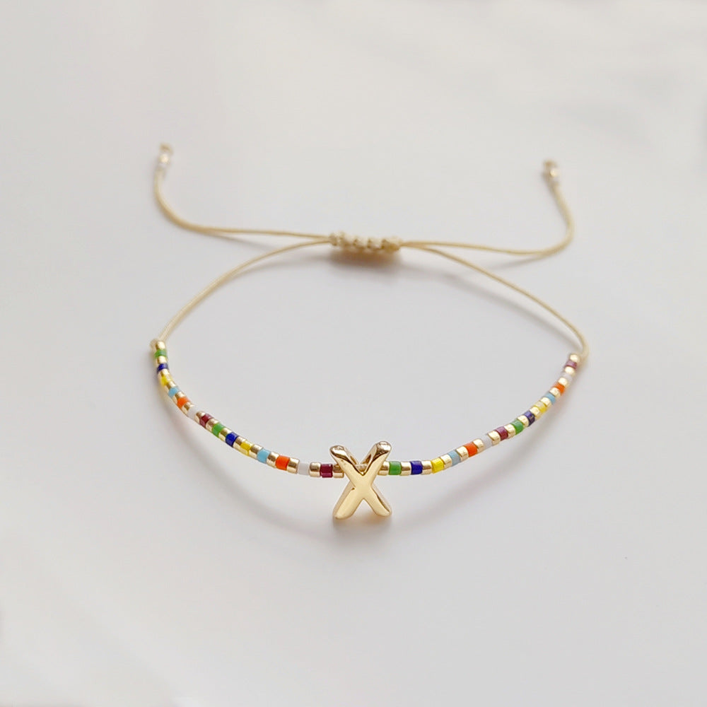 Wholesale Diy Beaded Woven Colorful Miyuki Rice Beads Beaded Alphabet Bracelet ACC-BT-Qiqi019