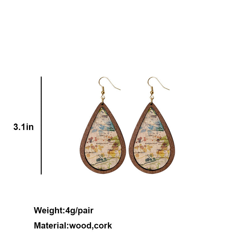 Wholesale 3PCS of wooden and leather leopard print earrings