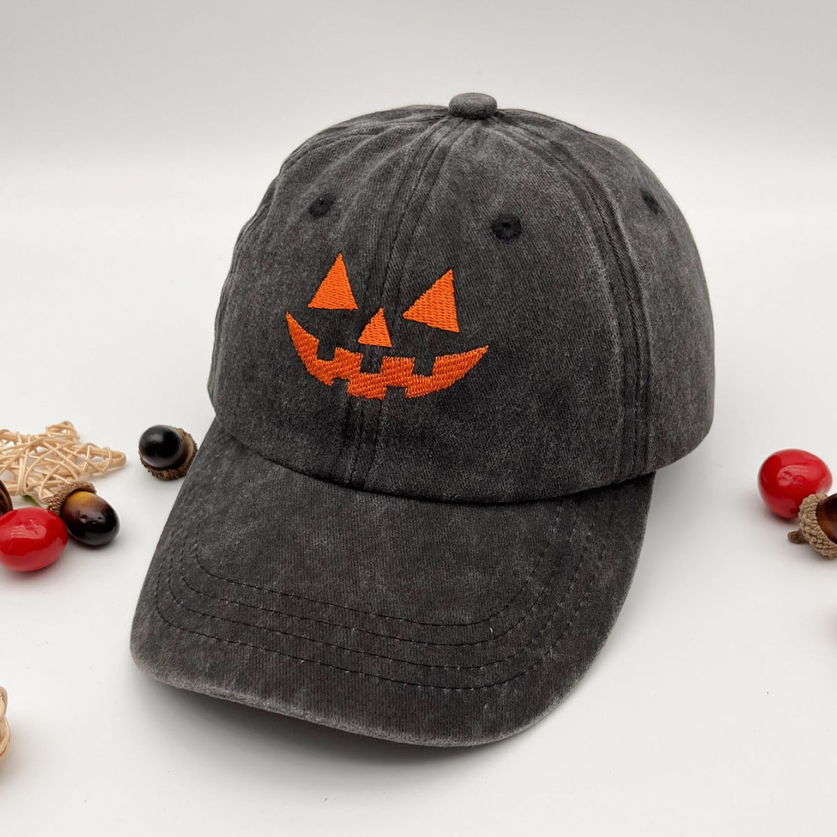 Wholesale  Embroidered Pumpkin Smiley Baseball Cap