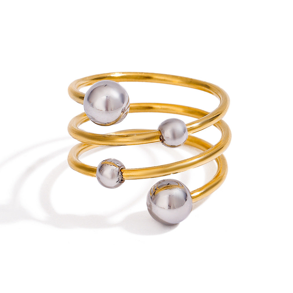 Wholesale 18k gold stainless steel gold and silver color ball three-layer opening adjustable ring