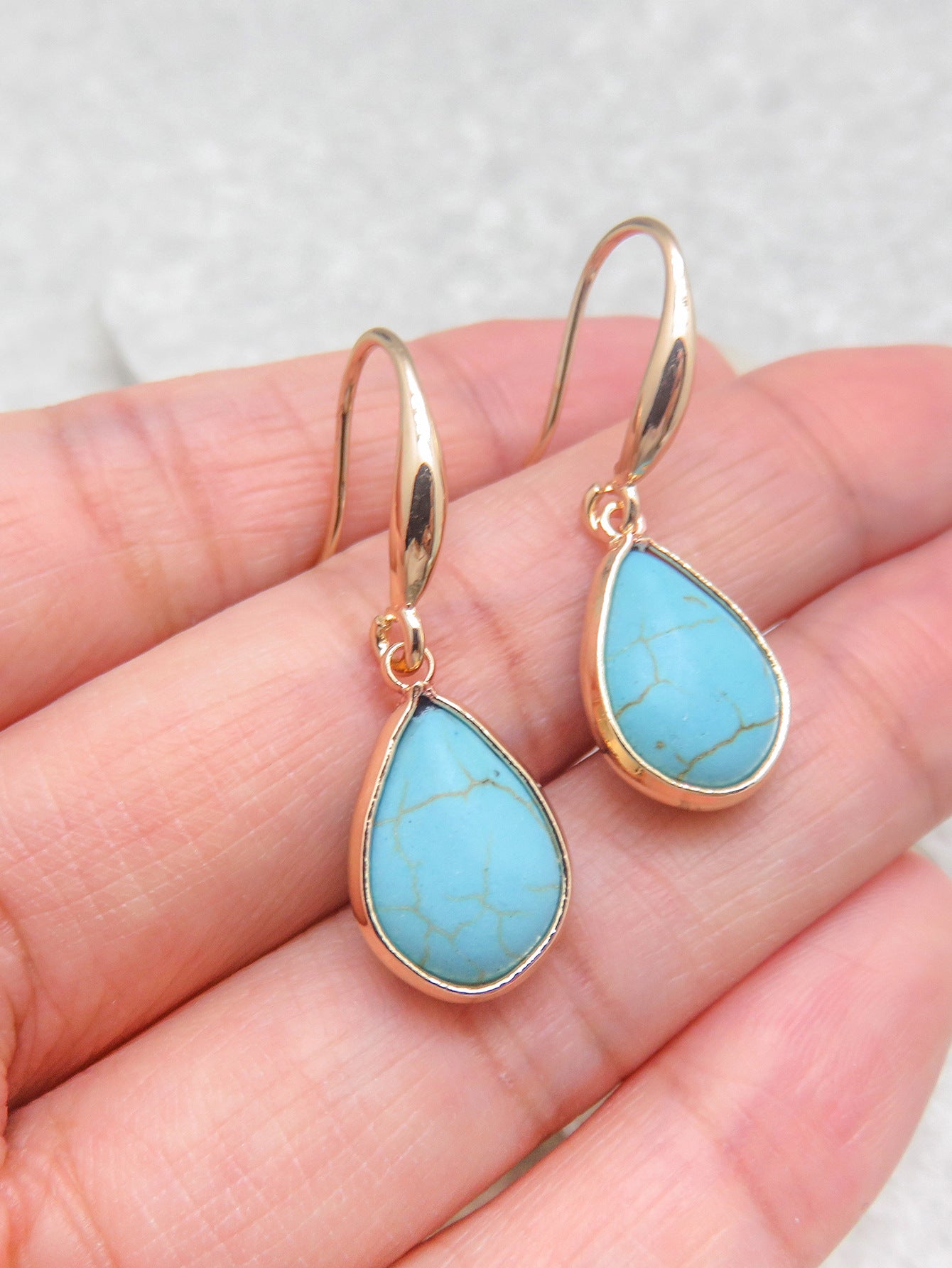 Wholesale Ethnic Turquoise Water Drop Pendant Earrings Copper Jewelry Gift