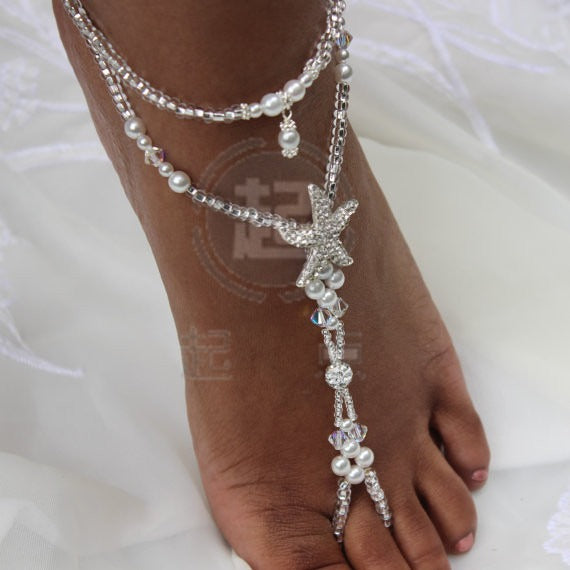 Wholesale Travel Wedding Beach Bride Foot Starfish Pearl Double-layer Foot Chain  Anklets