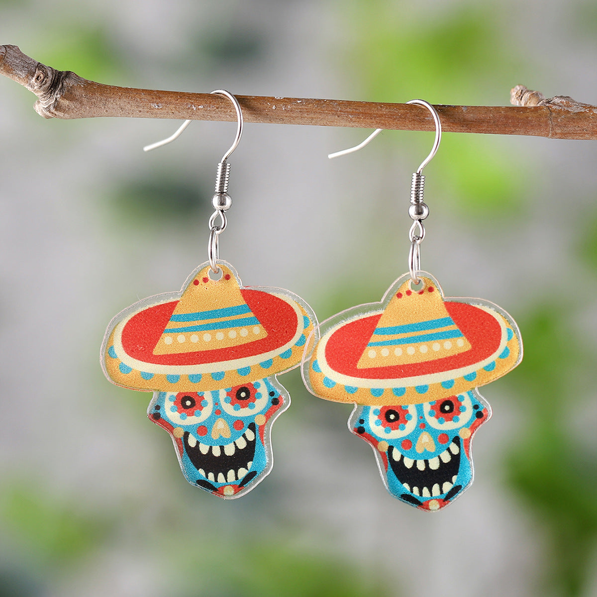Wholesale Mexican Sombrero Marigold Skull Pendant Earrings