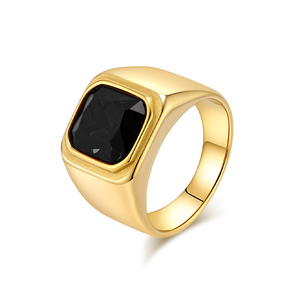 Wholesale Square Black Stone Geometric Ring Stainless Steel 18K Gold Plated Men S Fashion Jewelry Gift For Boutique Resale