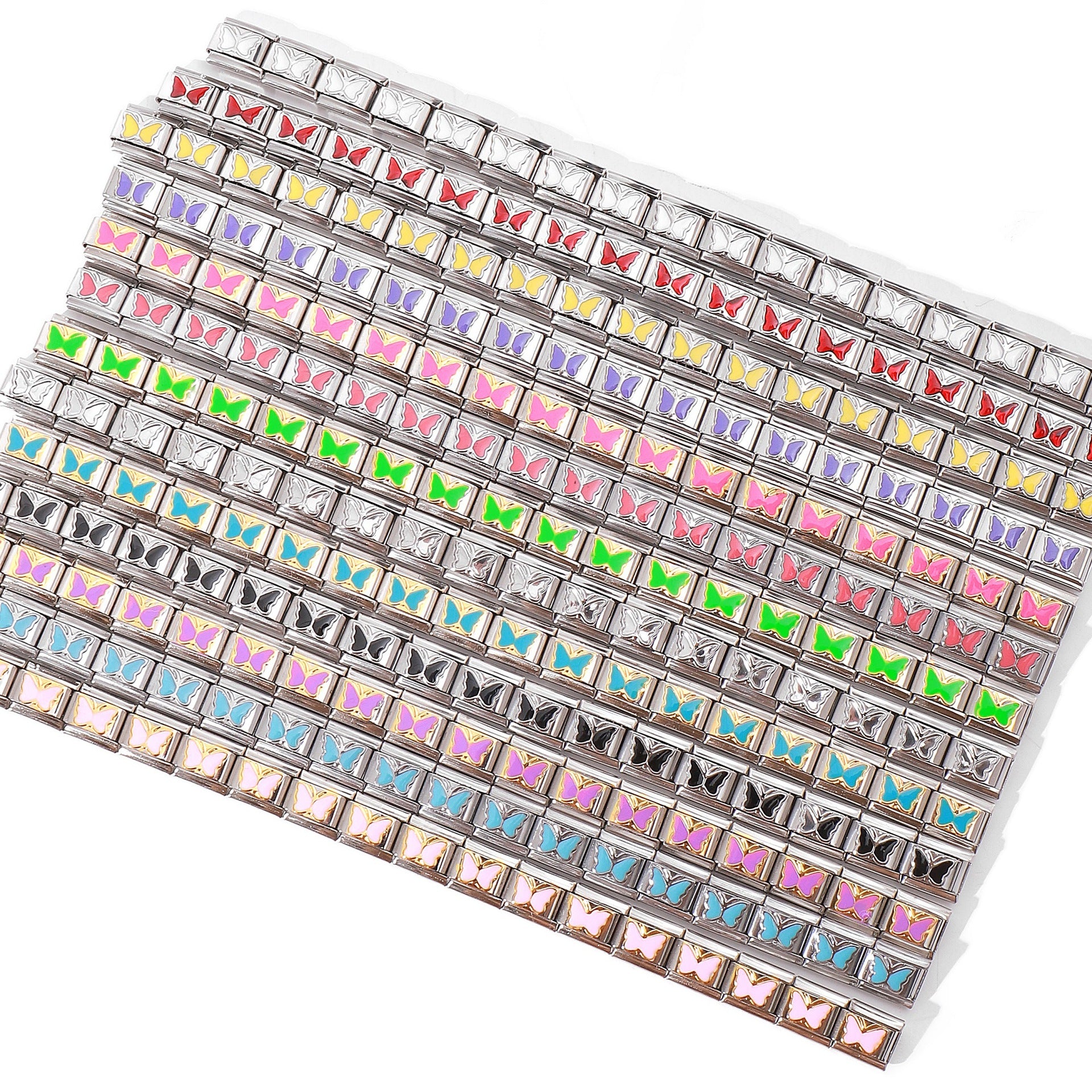 Wholesale Italian Charm Bracelet 9mm DIY Splicing Removable Purple Blue Butterfly Stainless Steel Composable Bracelet