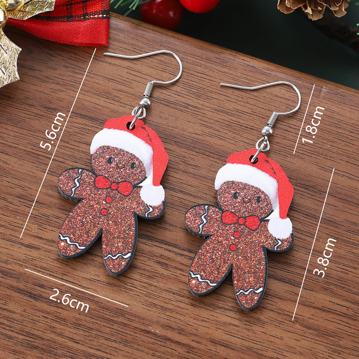 Wholesale Christmas cute Christmas hat gingerbread man pendant earrings wooden