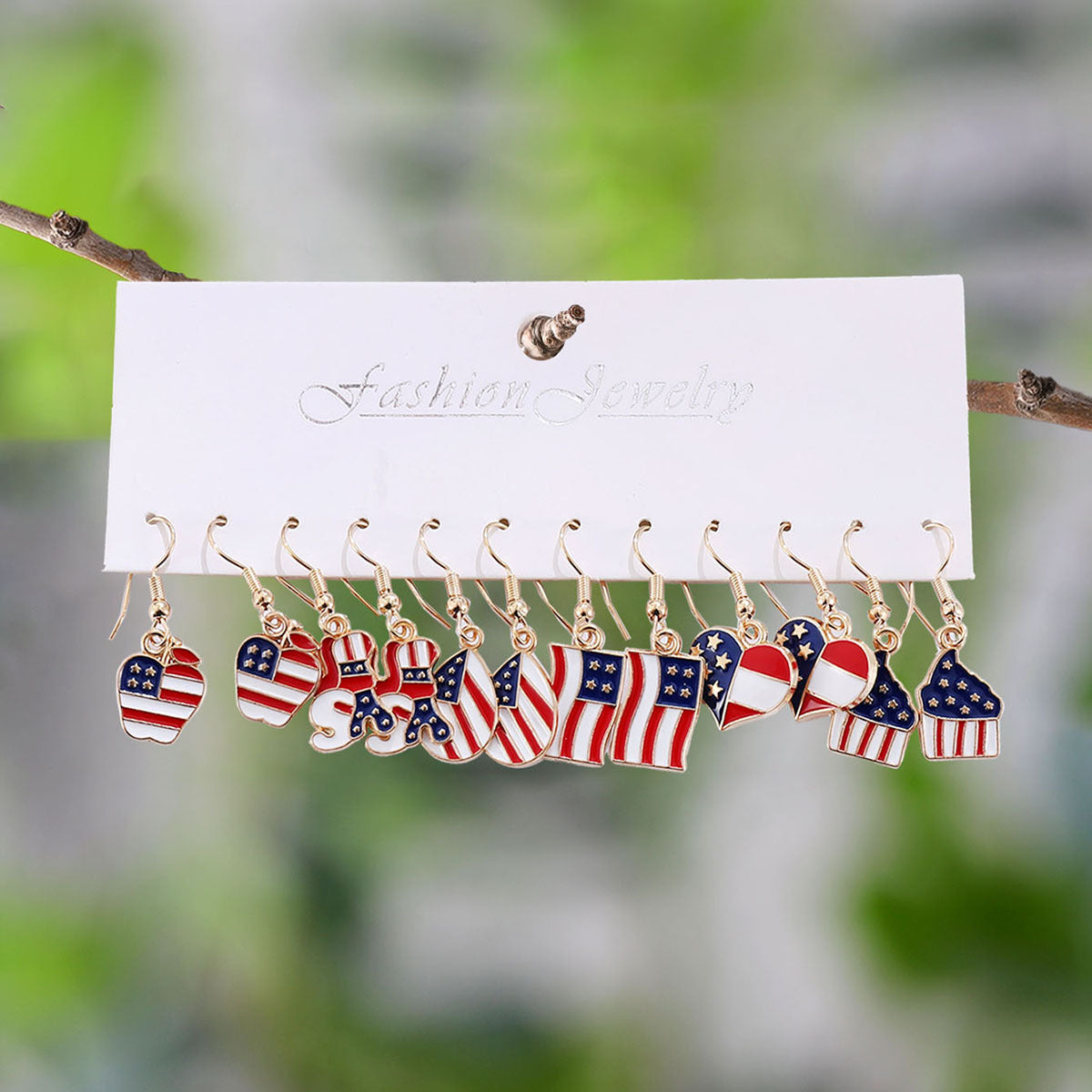 Wholesale Independence Day Red, White and Blue Star Striped American Flag Earrings Set