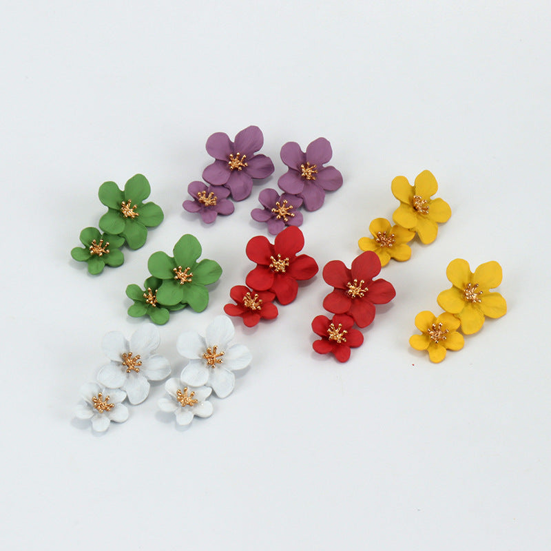 Wholesale Multicolor Double Flower Earrings
