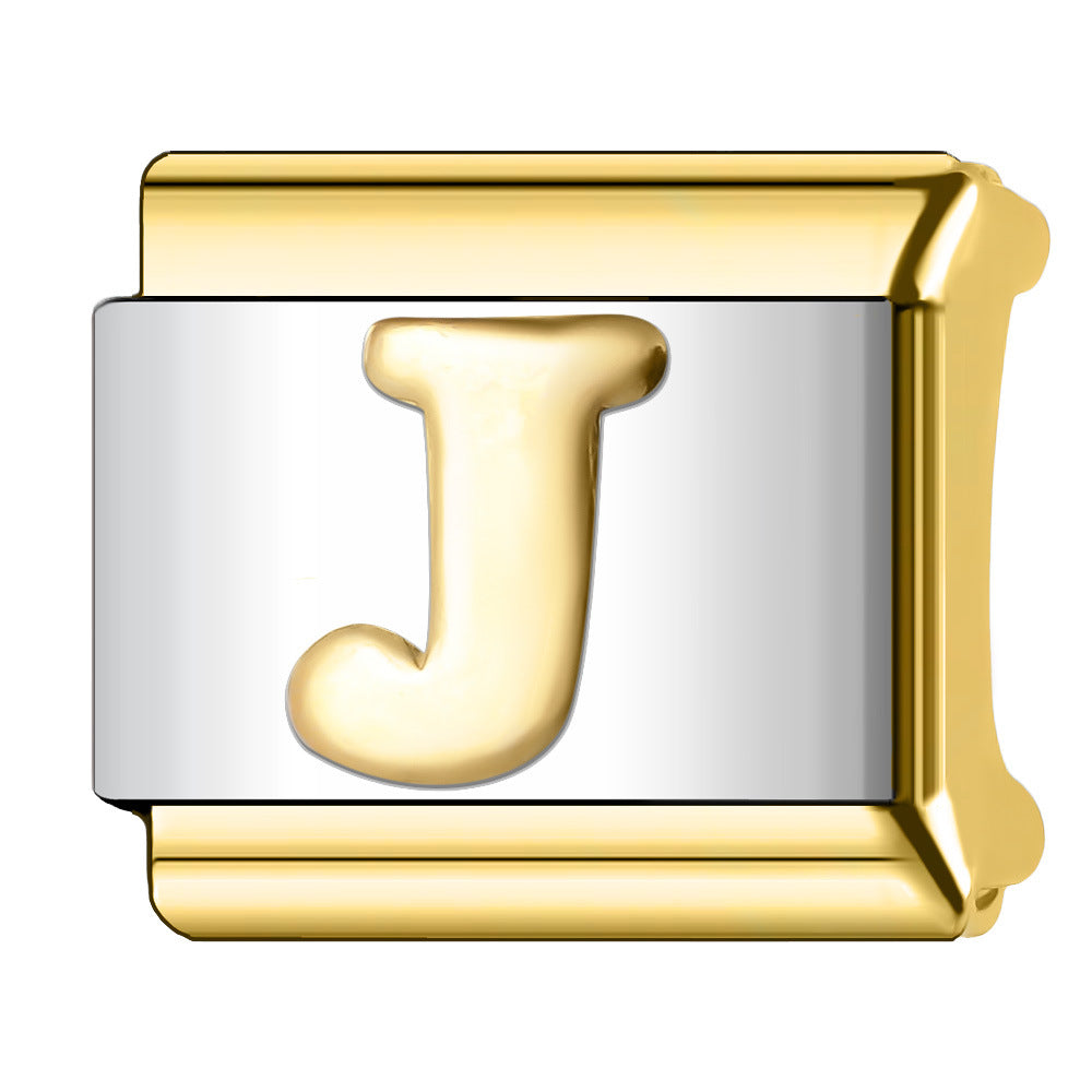 Wholesale  Italian Charm Bracelet 9mm DIY English Edge Gold Letter Series  Creative Stainless Steel Composable Bracelet