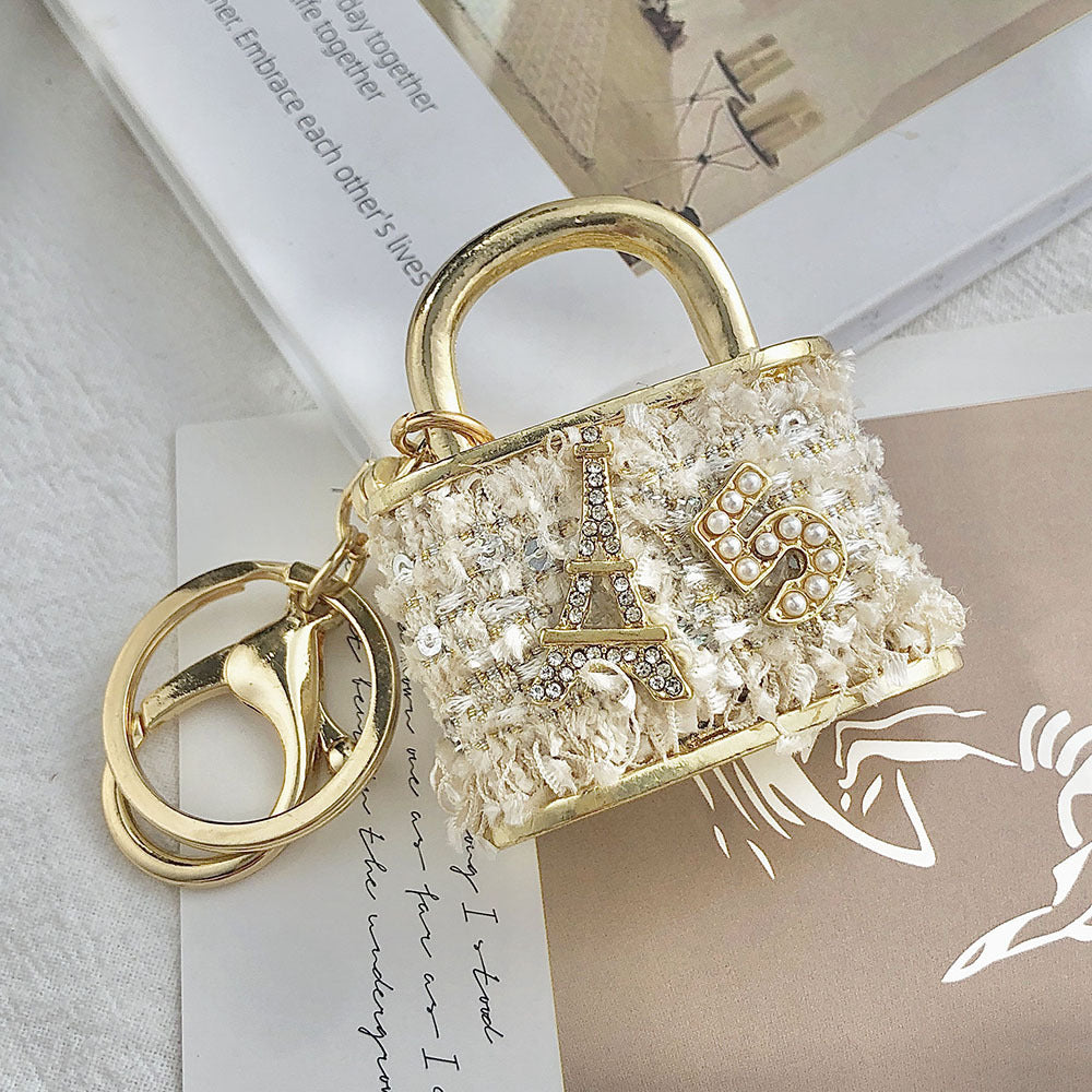 Wholesale Creative Small Gift Korean Flannel ins Bag Keychain Lock Shape Pendant Metal Key Chain Hanging Cartoon