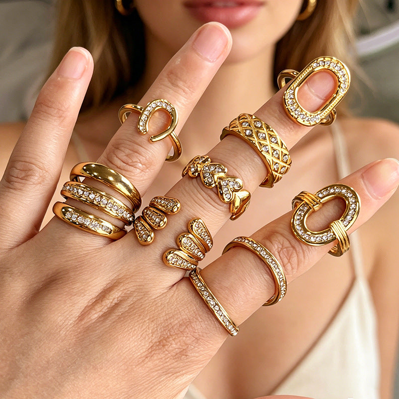 Wholesale Stainless Steel Gold Plated Open Geometric Oval Design Ring Fashion Accessory for Everyday Wear