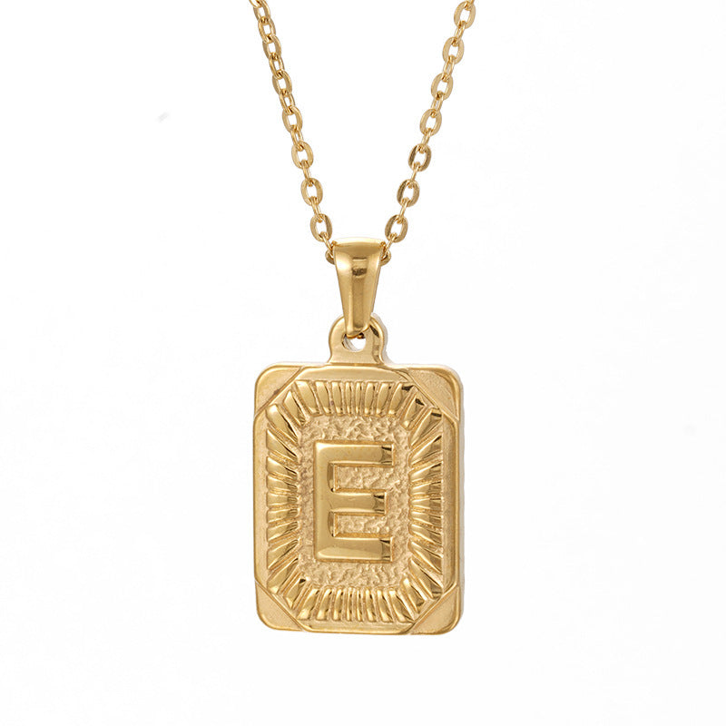 Wholesale  18K gold square brand stainless steel letter pendant necklace