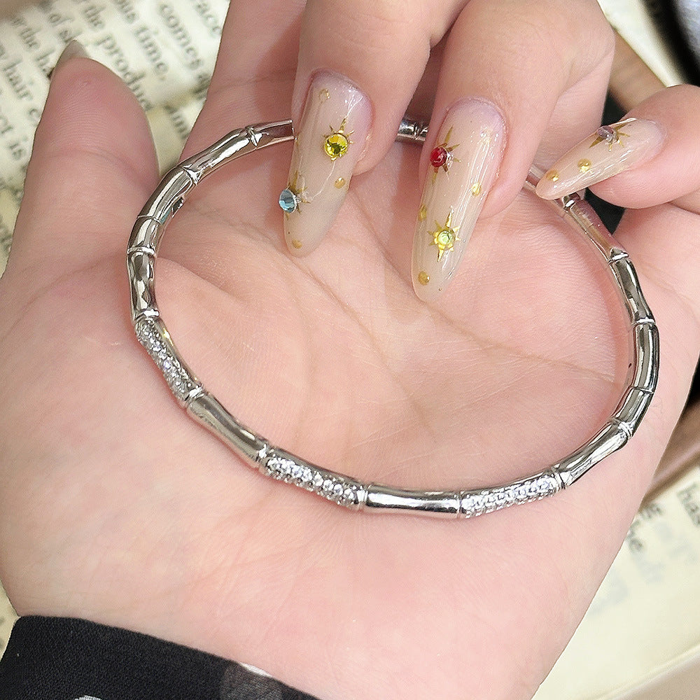 Wholesale Copper Electroplated Bamboo Diamond-Encrusted Bracelet Fashion Accessory for Women