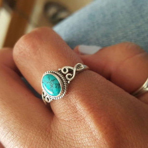 Wholesale Retro Turquoise Geometric Ring Women' s Fashion Jewelry Accessory Gift