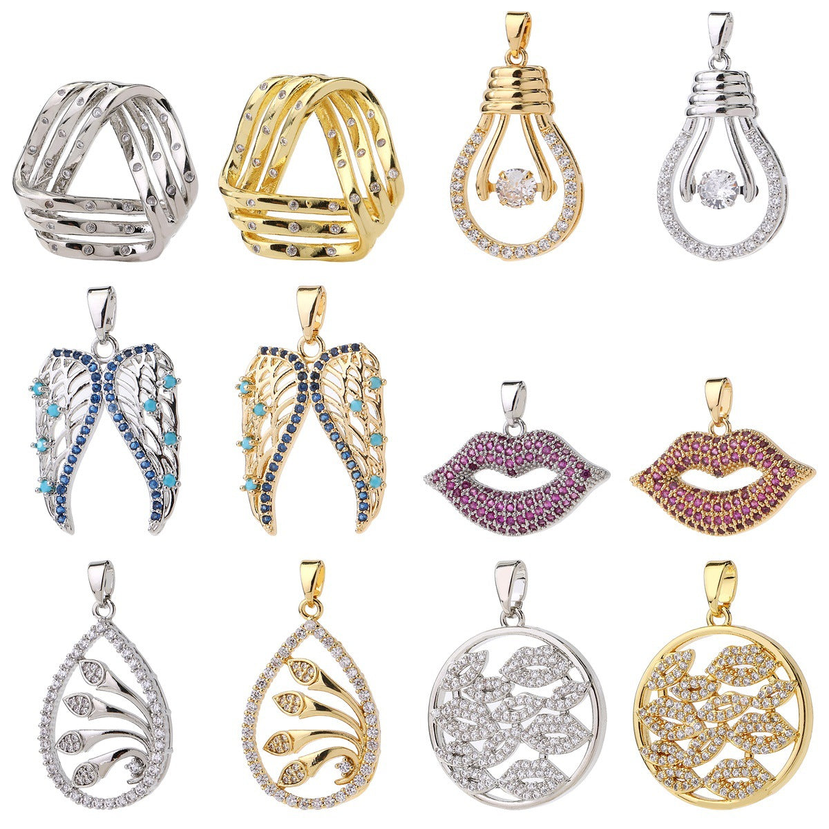 Wholesale Lip Shape Zircon Pendant Gold Plated Necklace Charm DIY Jewelry Making Fashion Accessory