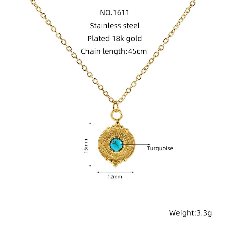 Wholesale titanium steel retro turquoise necklace