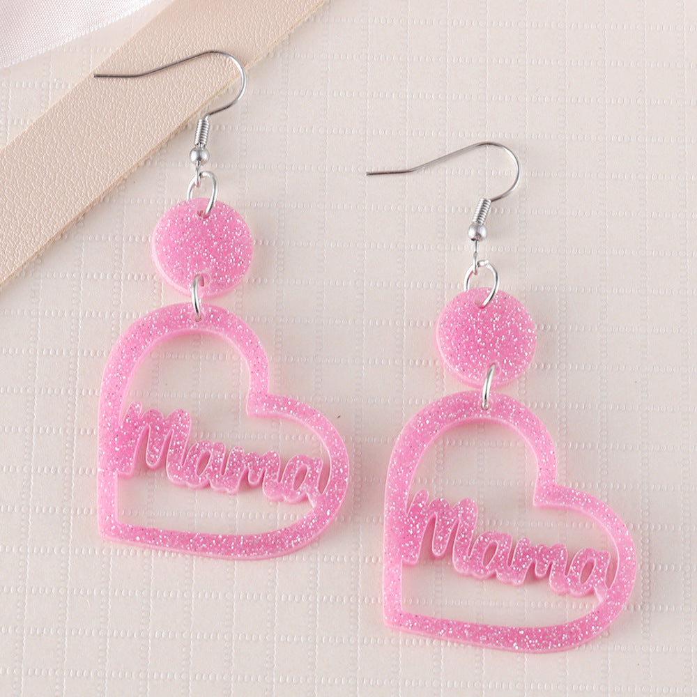 Wholesale  mother's day pink  hollow love  pendant acrylic  double-sided earrings