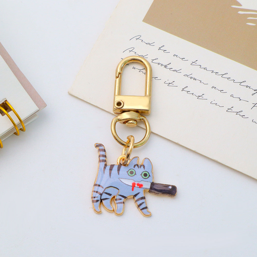 Wholesale Cartoon Cat Metal Pendant Keychain Bag Charm Car Key Accessory Gift