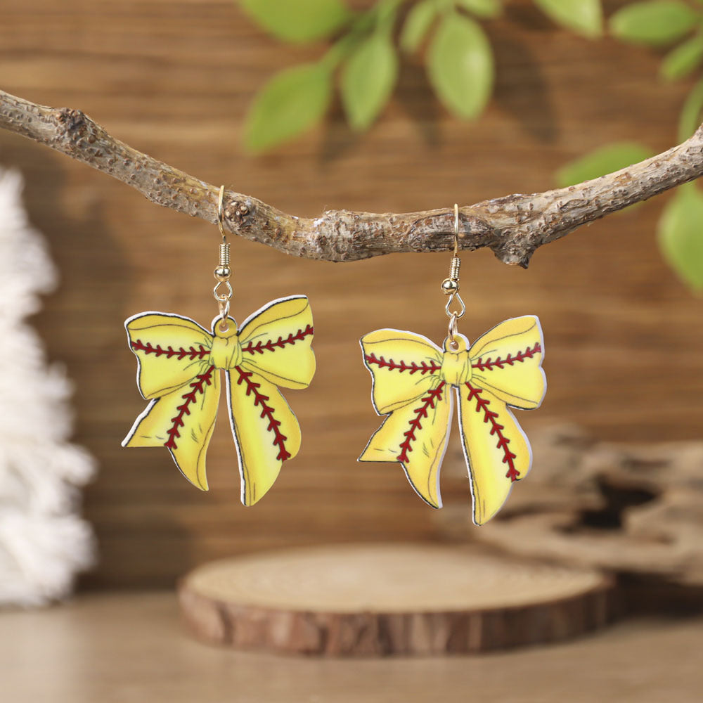 Wholesale Sports style football and rugby bow earrings