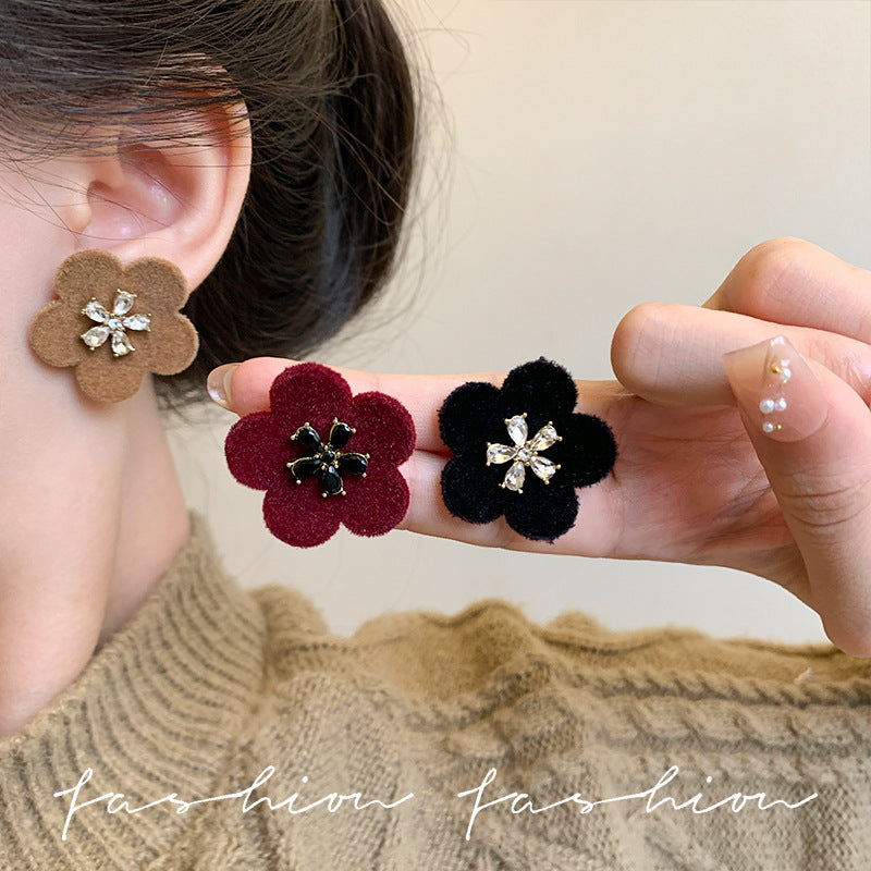 Wholesale 925 silver needle flocking plush earrings literary exaggerated earrings