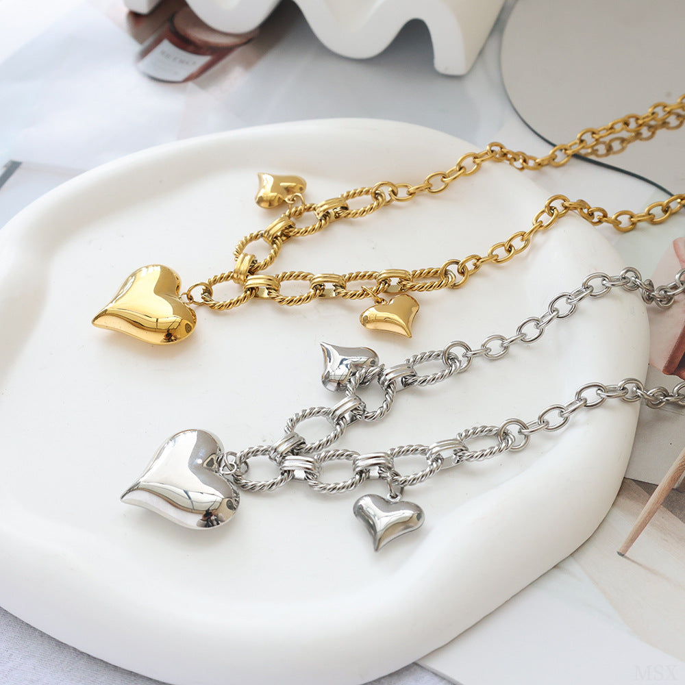 Wholesale Titanium Steel Twisted Chain Heart Sweater Necklace