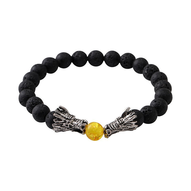 Wholesale  8mm volcanic stone white pine stone yellow crystal bracelet