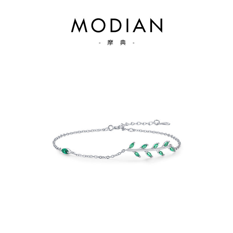 Wholesale S925 Silver Green Leaves and Branches Bracelet ACC-BT-MoDian001