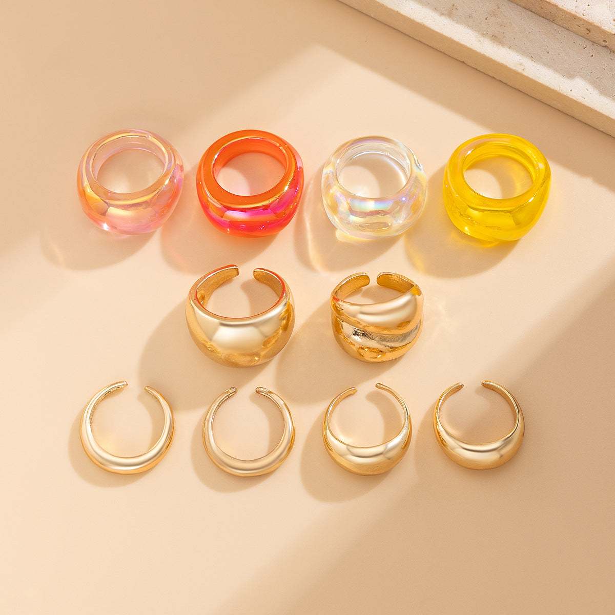 Wholesale Retro geometric metallic curved ring set